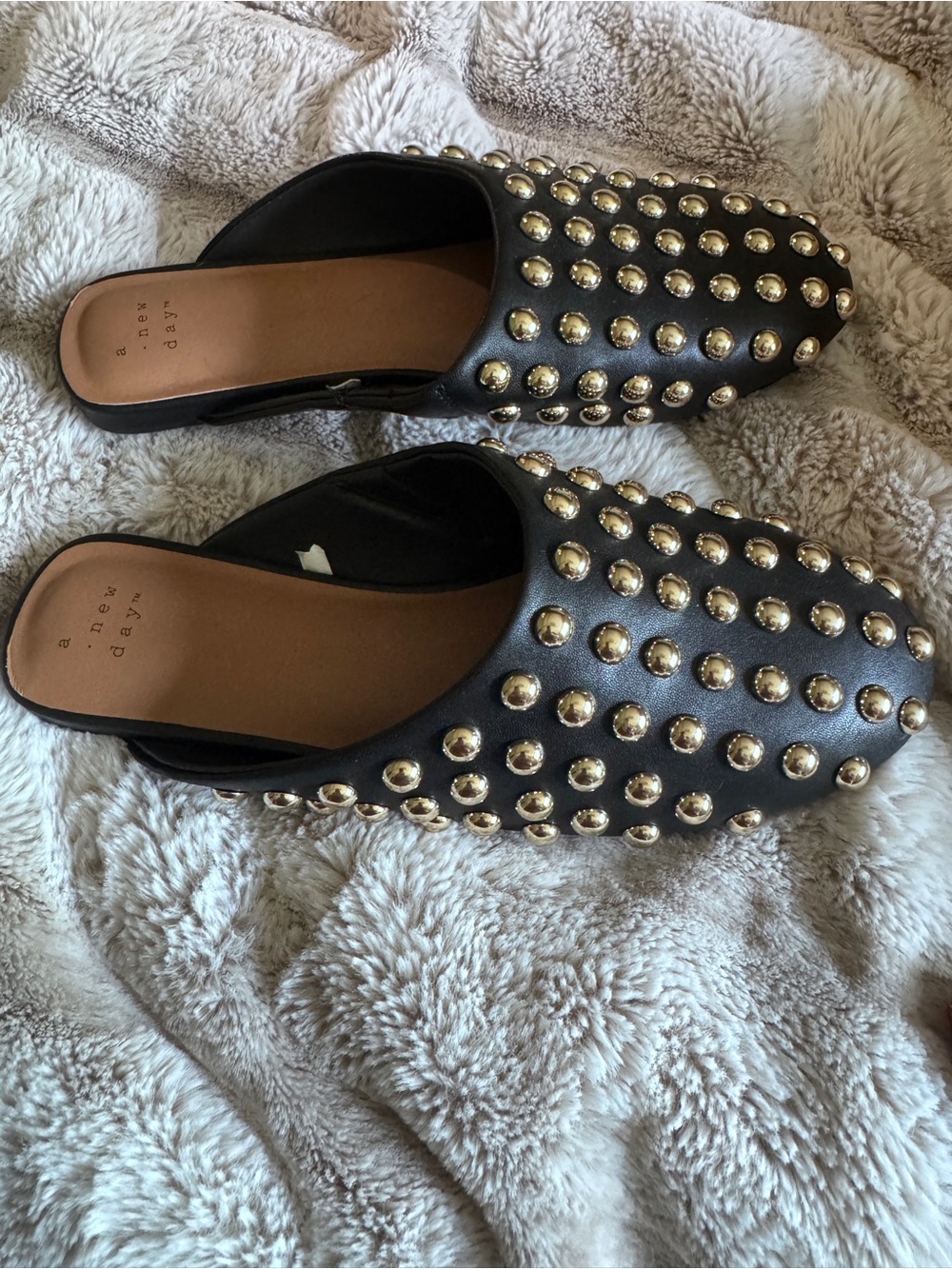 a new day Black w/ Gold Studded Slip-On Mules